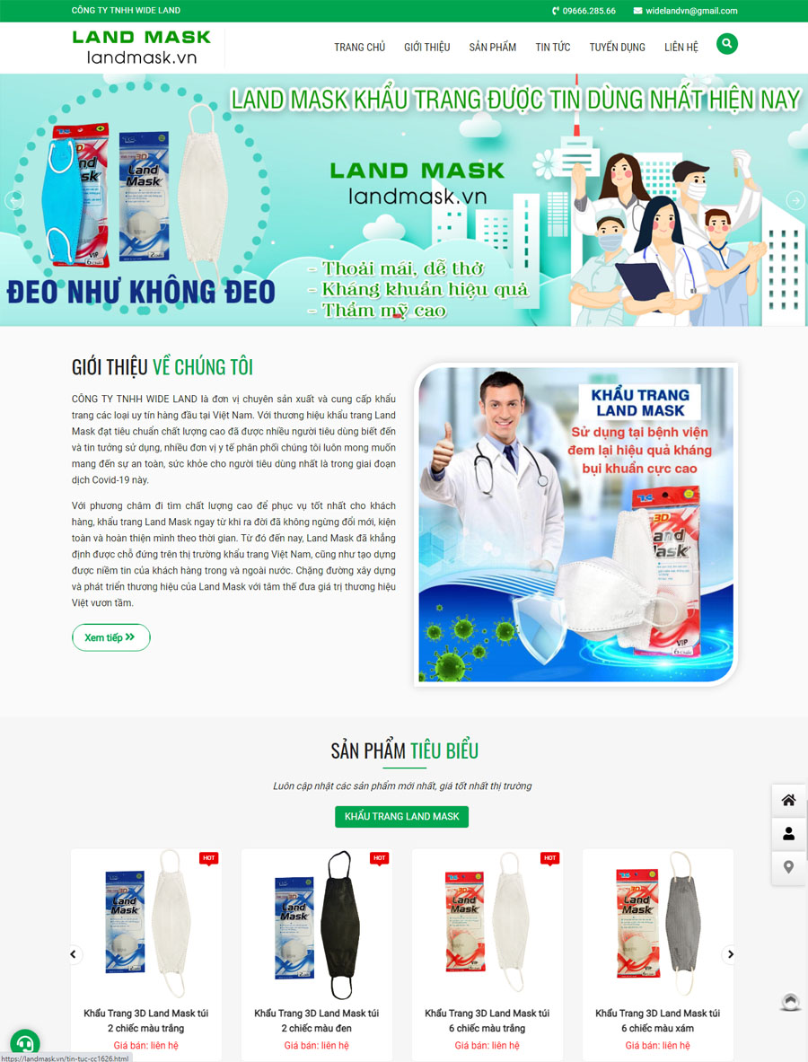 Thiết kế web Công ty Wide Land - Thương hiệu Khẩu Trang Land Mask