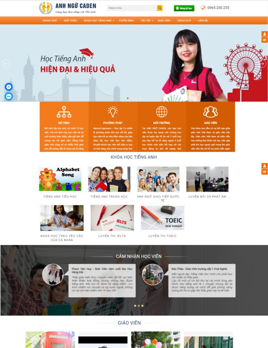 Thiết kế web Trung Tâm Anh Ngữ Caden