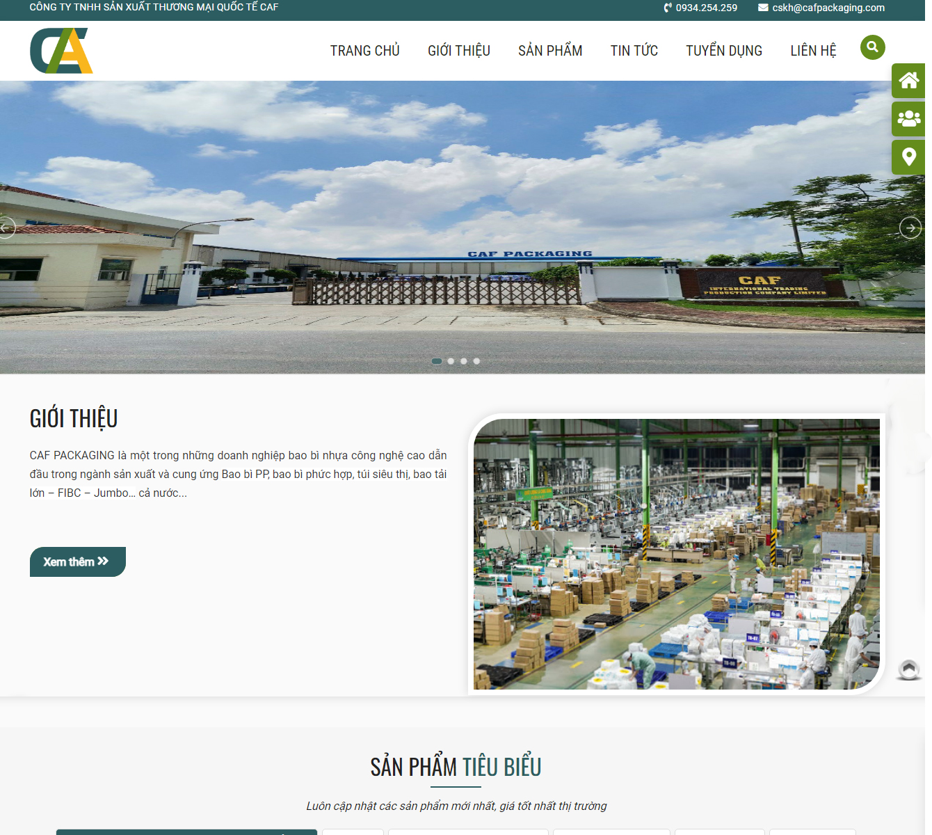 Thiết kế web Công ty Sản Xuất Thương Mại Quốc Tế CAF