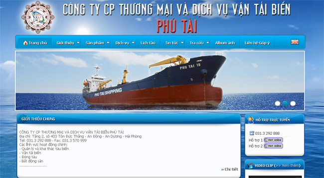 Thiết kế web Công ty CP Thương mại và Dịch vụ vận tải biển Phú Tài