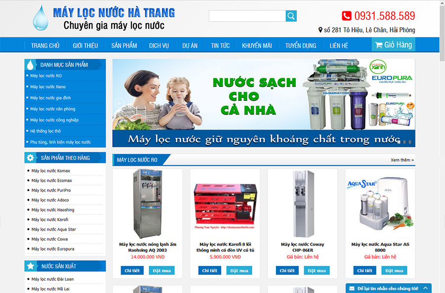 Thiết kế website Máy Lọc Nước Hà Trang