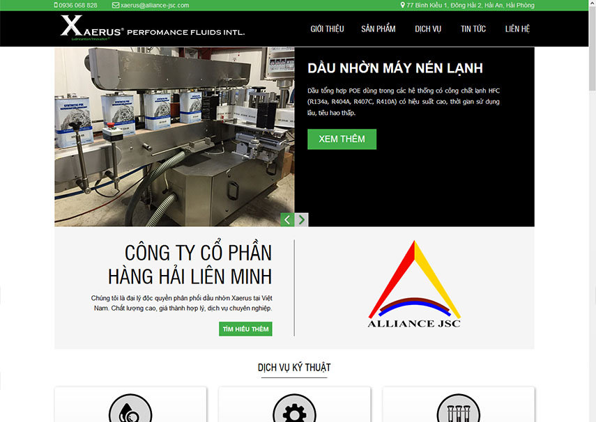 Thiết kế website Dầu nhờn Xaerus Việt Nam