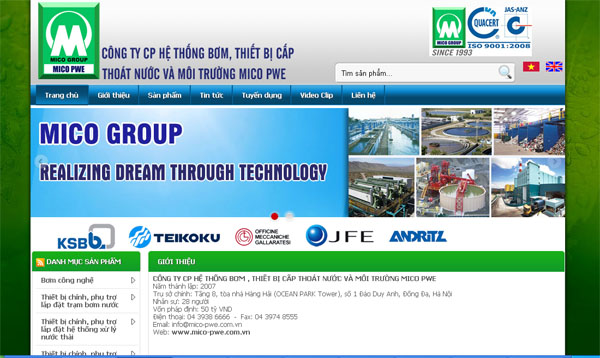 Thiết kế website Công ty CP Hệ thống bơm, thiết bị cấp thoát nước và môi trường MICO PWE
