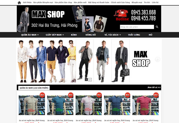 Thiết kế web Shop Thời Trang Nam Hải Phòng MAXSHOP