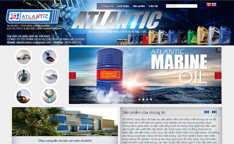 Thiết kế website dầu mỡ nhờn ATLANTIC