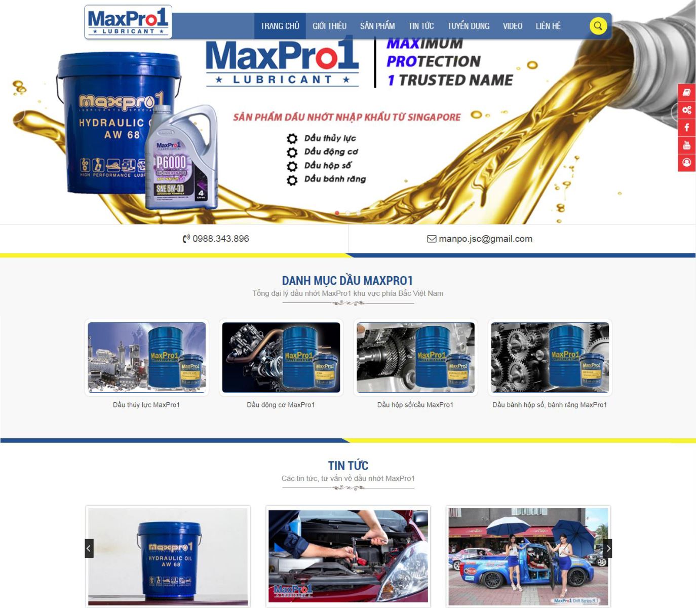 Thiết kế lại website Dầu Nhờn MaxPro1